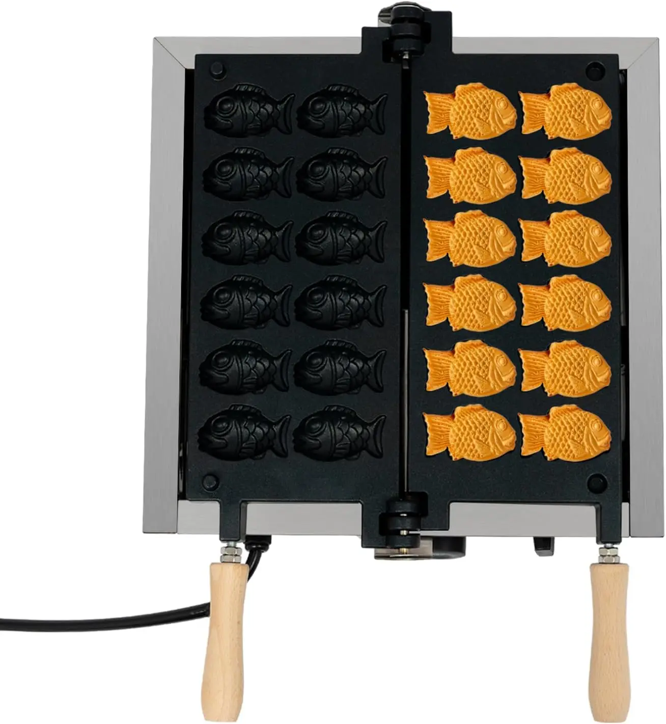 Taiyaki-máquina para hacer gofres de pescado, 12 Uds., Mini molde en forma de pez, panadero de 1800W, máquina comercial antiadherente para hacer gofres para restaurante y aperitivos