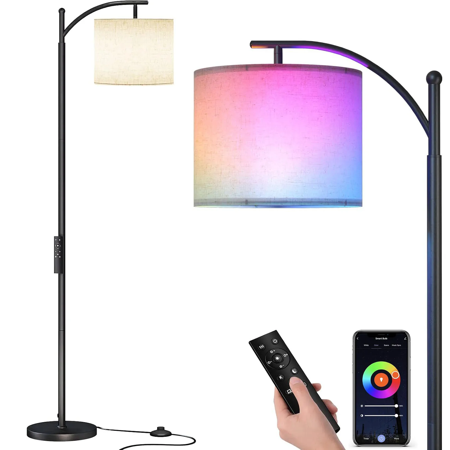 

Floor Lamp Smart Remote Control Standing Floor lamp with RGB Bulb Tall Lamp with Hanging Lampshade Dimmable Modern Floor Lamp