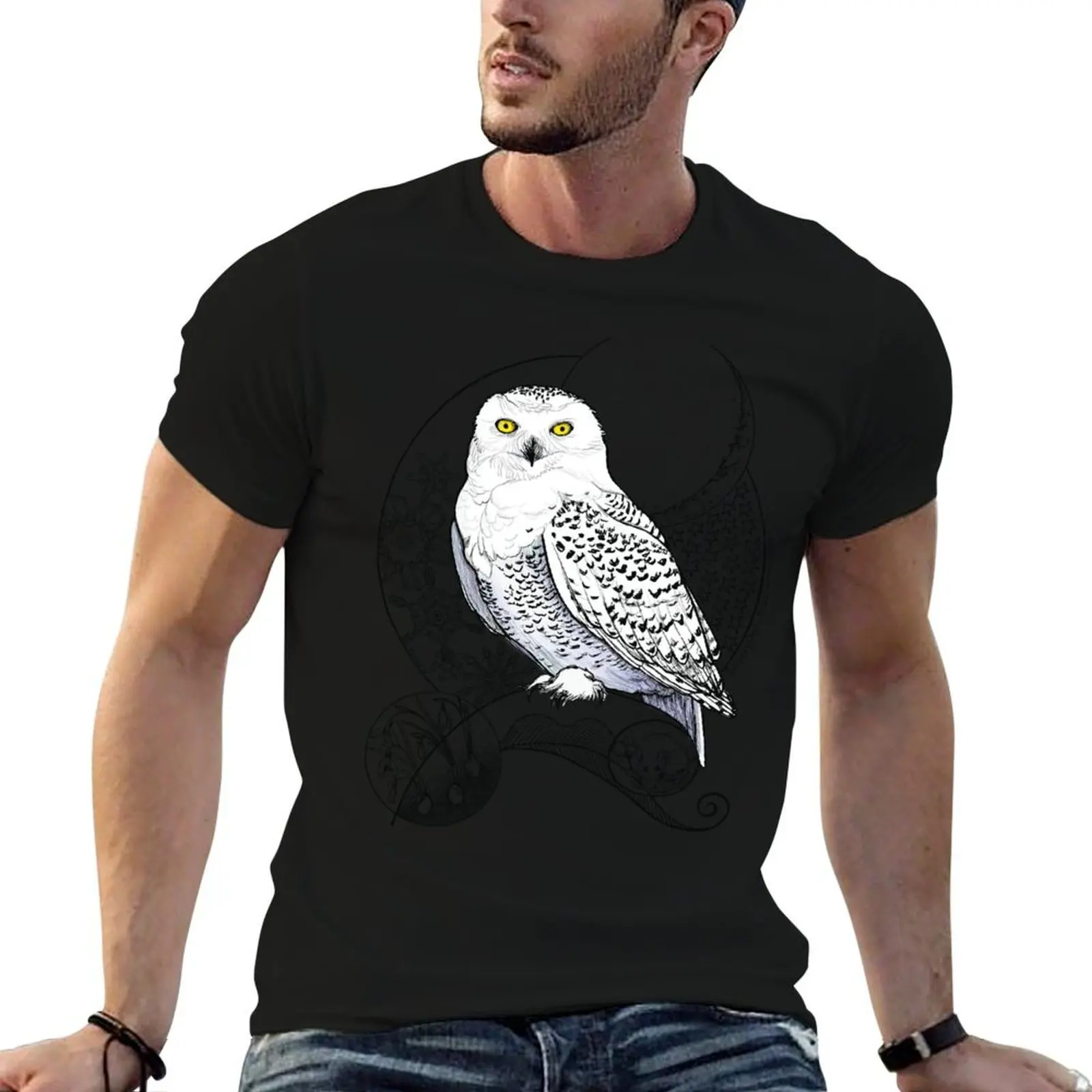 

a Snowy t T-Shirt t tshirt mens graphic man scene wintery Owl cotton Doodle shirt shirts cotton 100% in