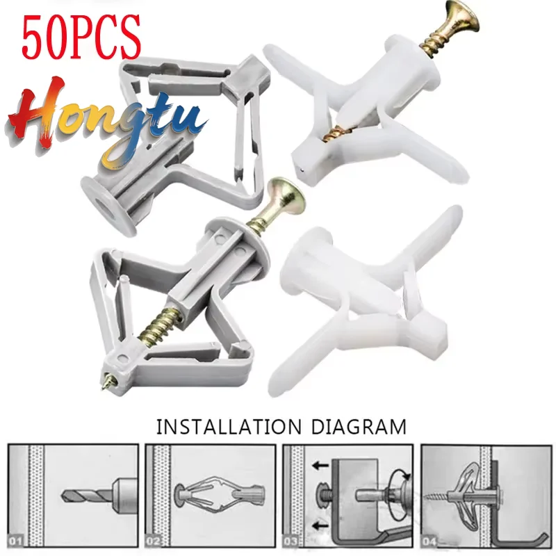50 Pieces Plastic Plane Expansion Wall Plugs Nylon Anchor Bolts For Drywall Hollow Board Wood Mounting