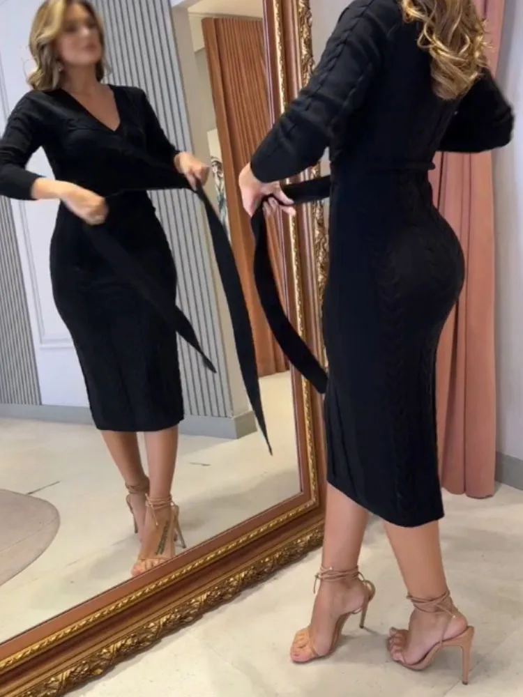 

Повседневное платье-трансформер из синей вязаной ткани с перекрученным узором, новинка весны-осени 2026, универсальное, модное