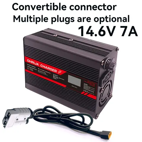 4S 12.8V OLED 디스플레이 및 교환 가능한 커넥터용 14.6V 7A LiFePO4 배터리 고속 충전기 냉각 팬으로 빠른 안정화