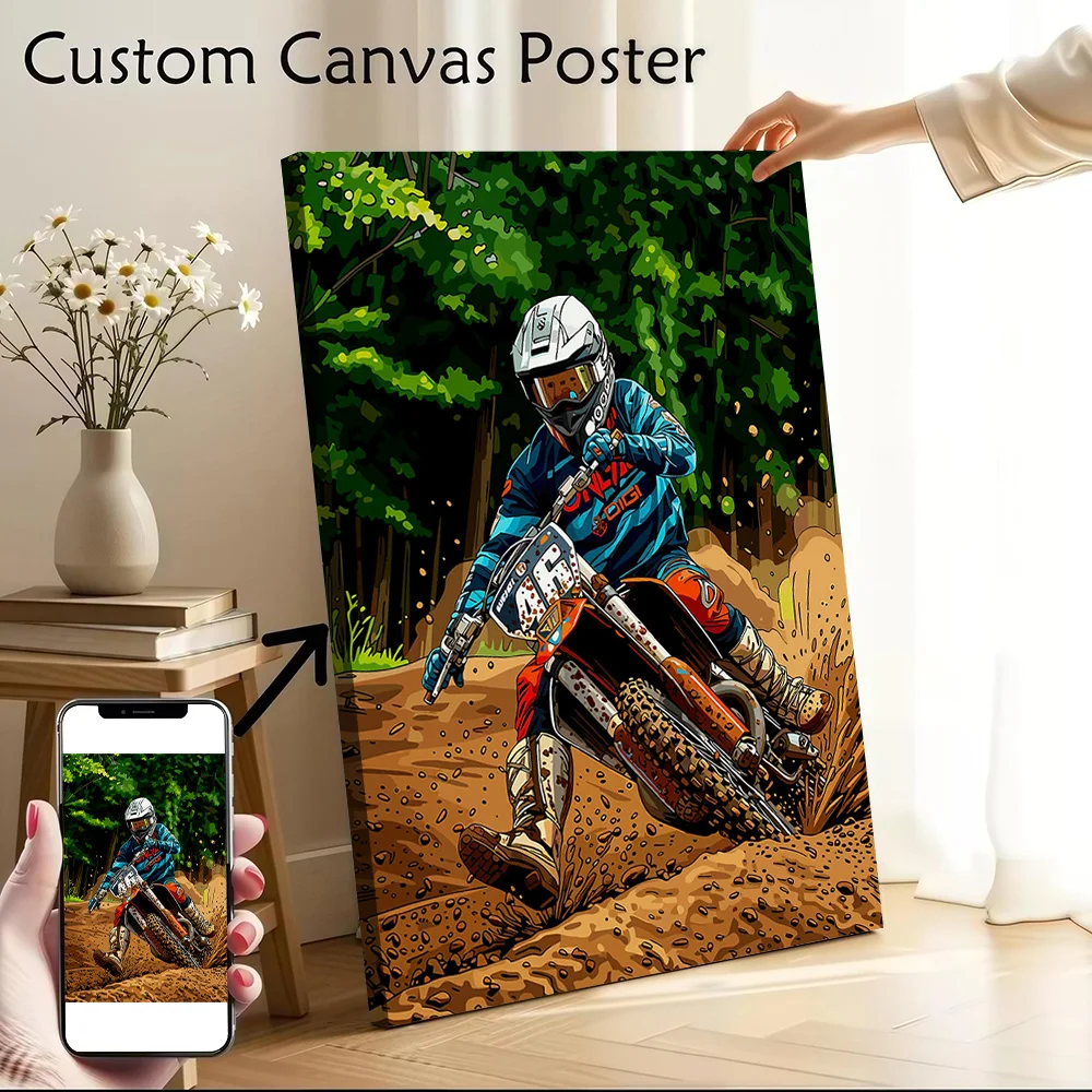 Motocross Rider in Action Printed Canvas Wall Art Customizable Paintings Poster Perfect Gift for Living Room Interior Decoration