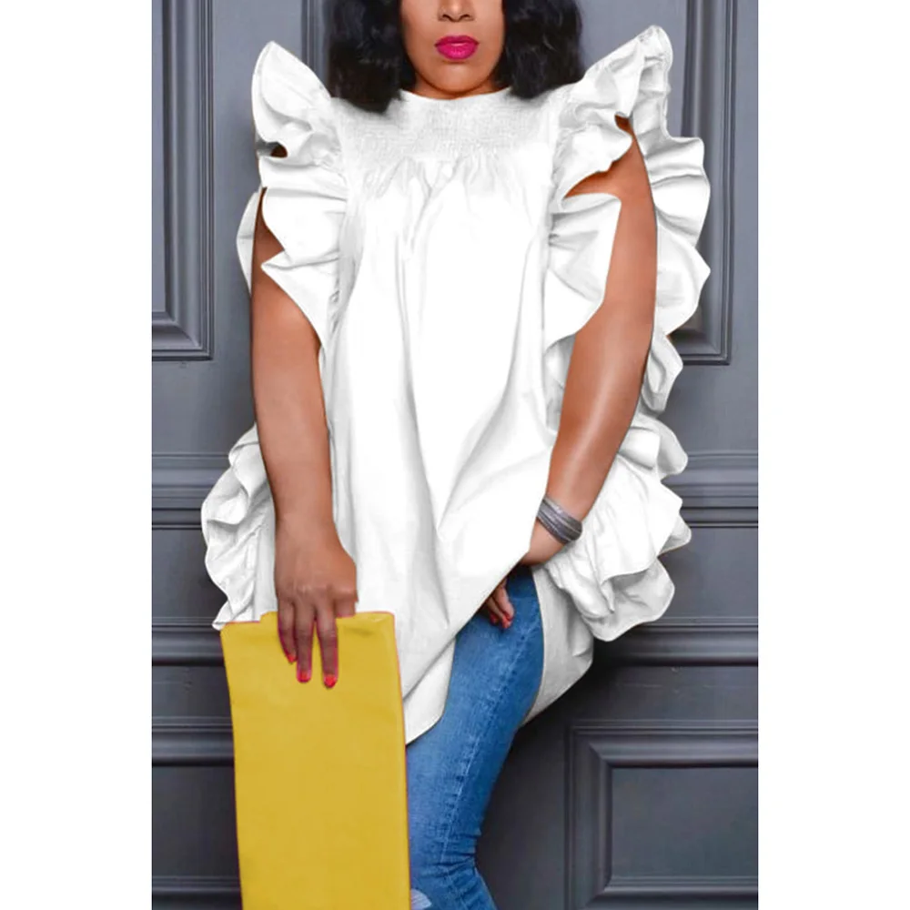 

Ruffle Sleeveless Elegant Women's Plus Size Dress Solid Color Loose Ruched Crew Neck Dress Casual Summer Female Vacation Dresses