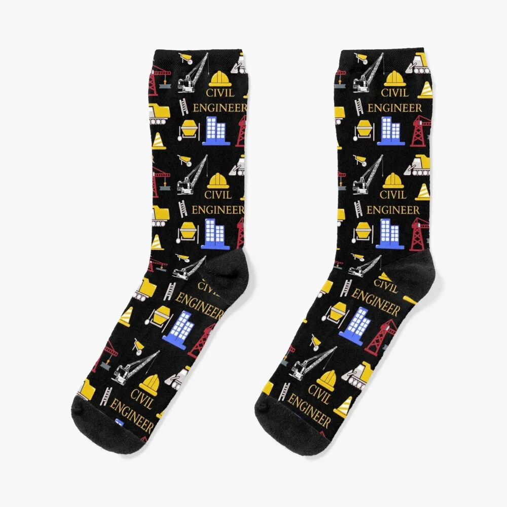 cement crane bulldozer building plan layout-Civil engineer Socks gift winter gifts Socks Men's Women's