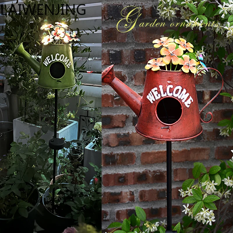 

MJY creative bird house solar garden decoration floor insert wrought iron garden ornament