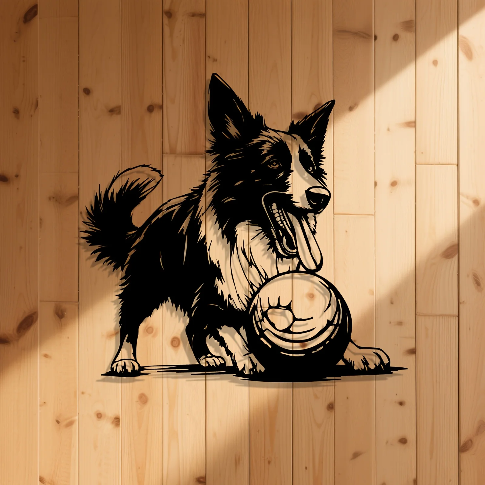 1pc Vintage Iron Border Collie with Ball Metal Wall Art - Glossy Finish Playful Dog Decor for Pet Room
