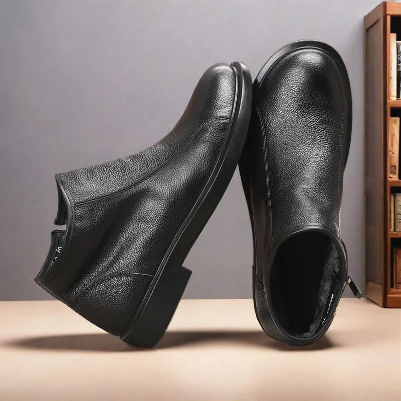 

New Arrival Genuine Leather Chelsea Boots for Men Zip Mid Calf Anti Slip Casual Winter Shoes Durable Men's Leather Footwear
