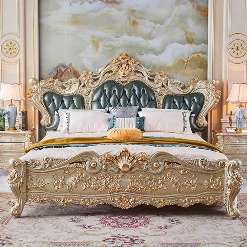 Luxury Trendy Bed Sleeping Princess Modern Double King Size Bedroom Wooden Design Bed Comfortable Cama Solteiro Home Furniture