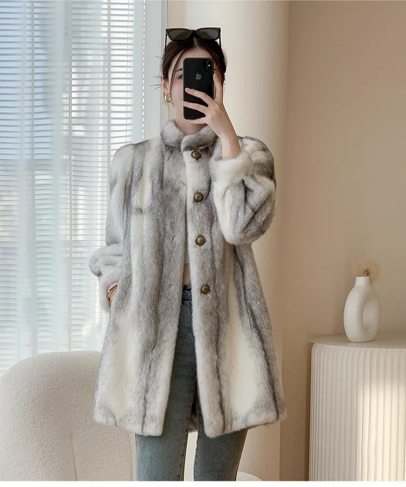 

100% Cross Mink Fur Jacket Woman Luxury Stand Collar Real Fur Coat Winter Clothes for Women Furry Jackets 2025 шуба женская