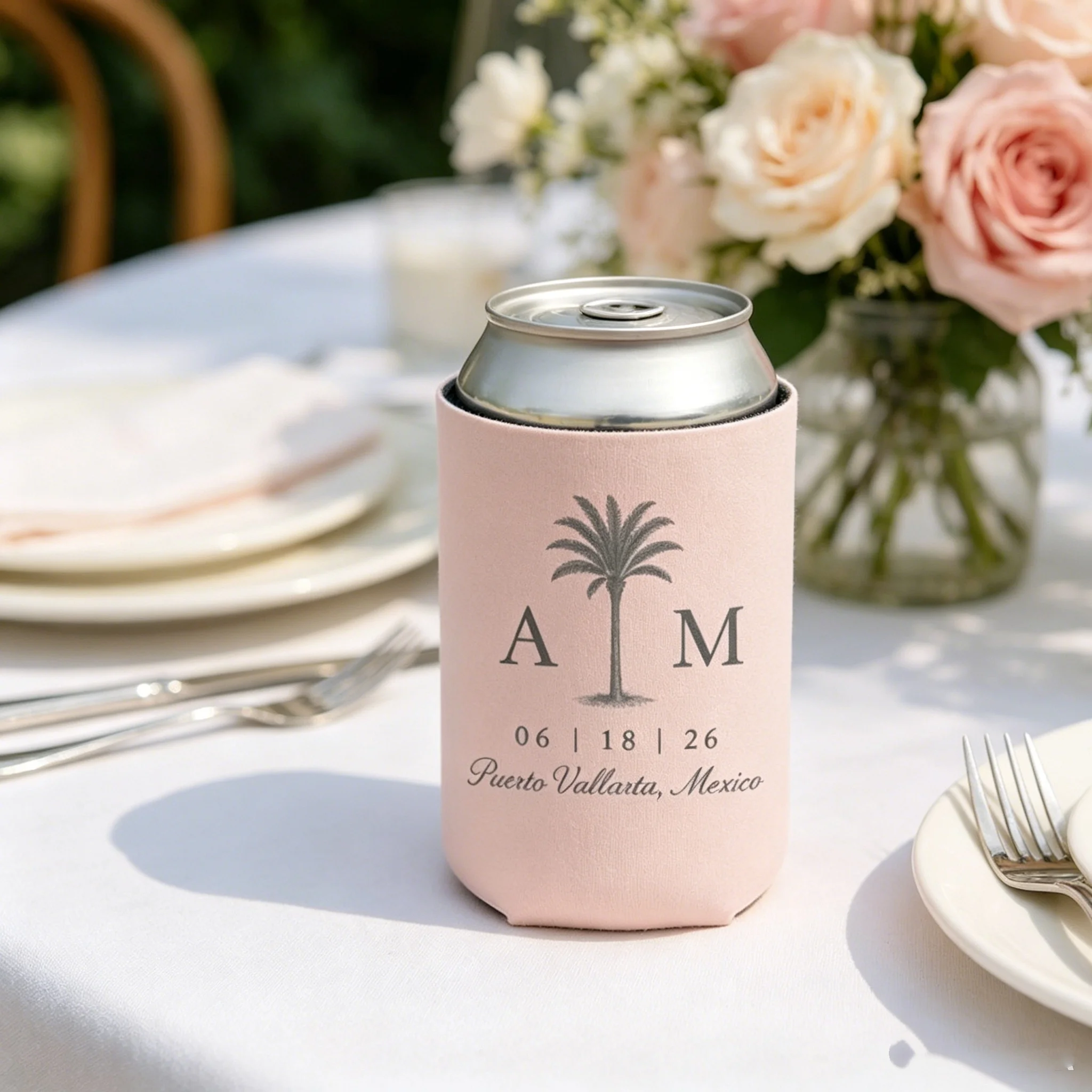 Beach Wedding Can Coolers, Coastal Wedding Favors, Custom Wedding Can Coolers, Personalized Can Holders, Beverage Insulator, Bee