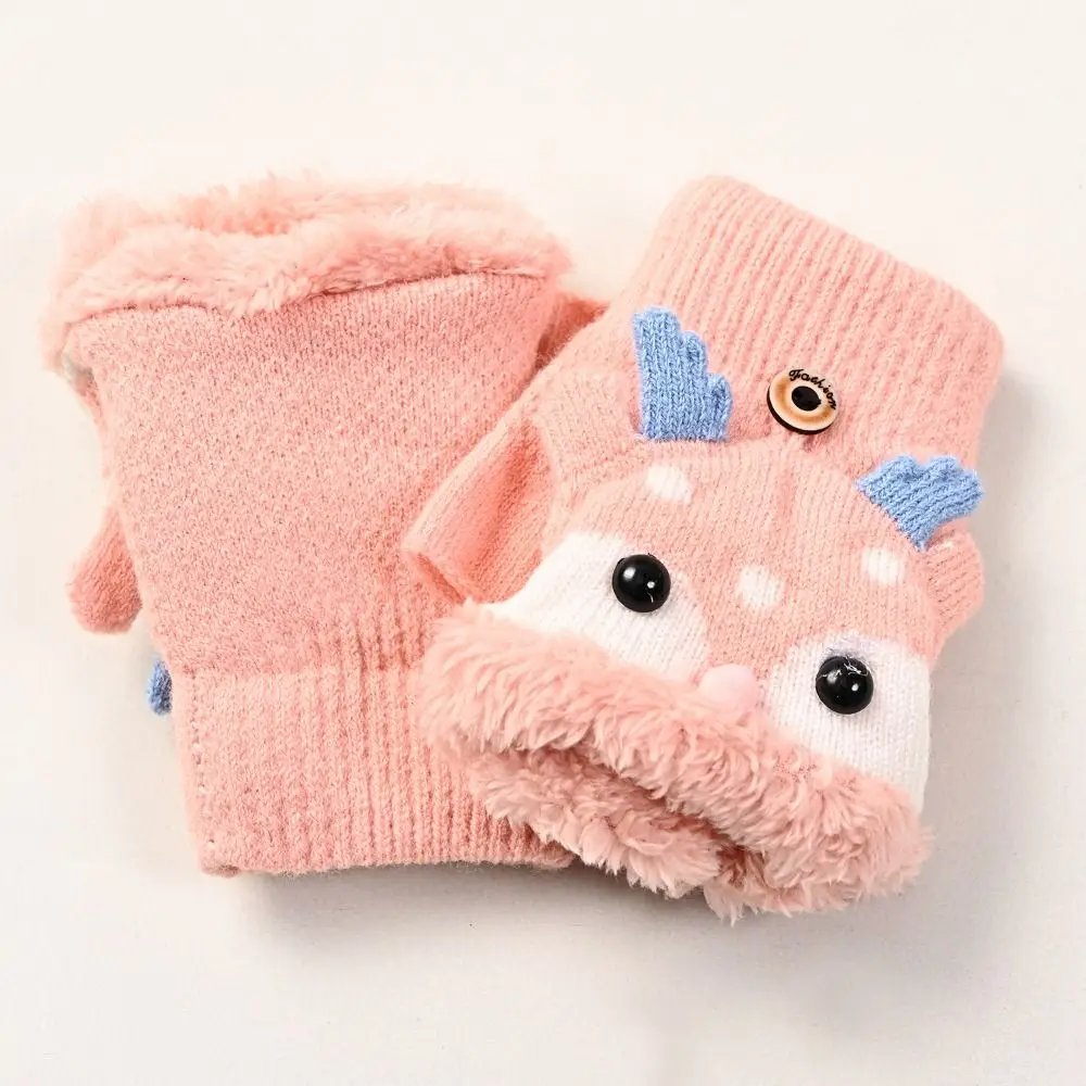 

Детские откидные перчатки с героями мультфильмов, теплые перчатки с оленями в корейском стиле, утепленные зимние варежки, вязаные перчатки с половиной пальца, осень