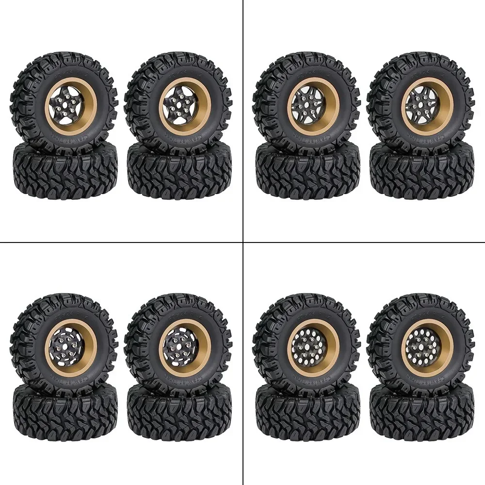 4pcs 62mm 1.2" Carbon Fiber Beadlock Wheel Tire Set For 1/18 1/24 RC Crawler Car TRX4M SCX24 AX24 FCX24 Upgrade Parts