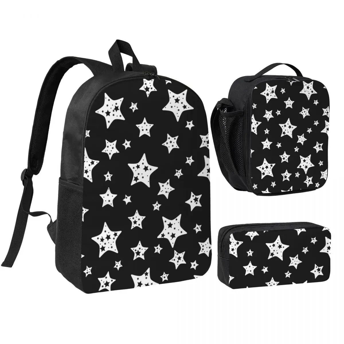 Star In Black Background Backpack Boys Girls BookBag School Bag Shoulder Bags 3ps Insulated Lunch Bag Pencil Case