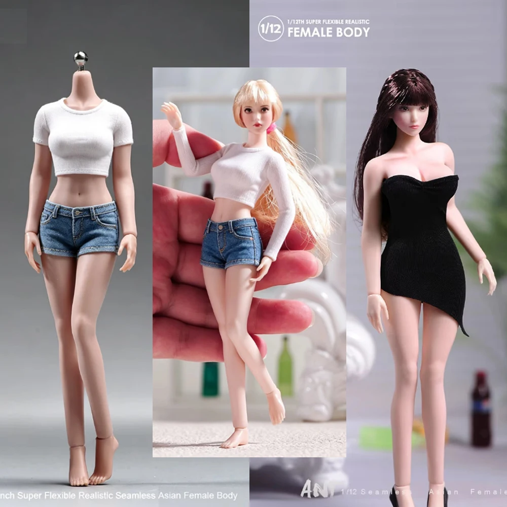 Maßstab 1:12, T305 N306, superflexibler, nahtloser weiblicher Körper, große Brüste, abnehmbare Füße, 6'' weibliche Actionfigur, hellhäutige/sonnengebräunte Puppen