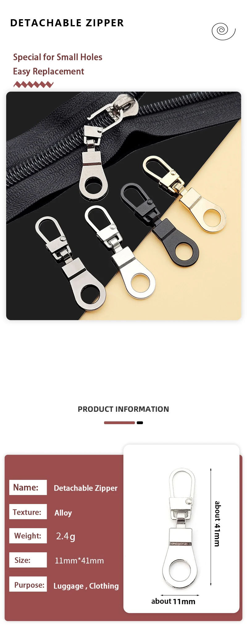 4/5/8/10/12/20/32 stücke Abnehmbare Metall Zipper Puller Kopf Reparatur Kits Kleine Für Gepäck Geldbörse Kleidung DIY Nähen Handwerk Verfügbar – Detail 7