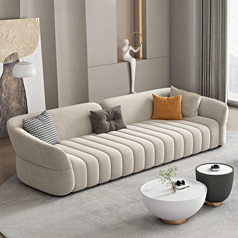 

Light luxury fabric sofa, simple modern living room, small apartment, cream style, inline three-person technology cloth sofa