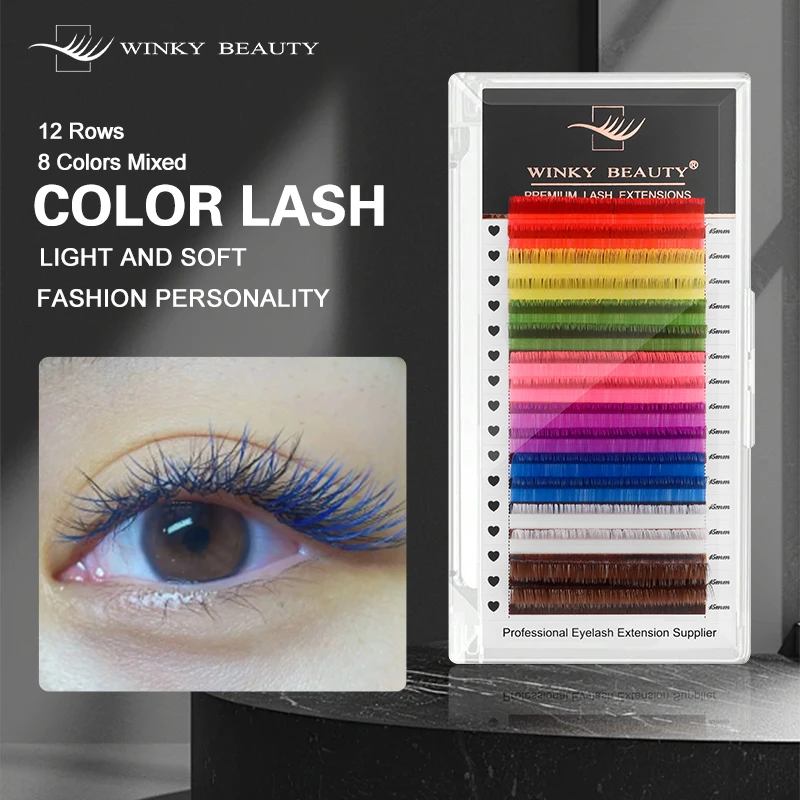 

winky beauty Colored Eyelashes 8 Colors in one tray Multicolor False Mink Lashes Extension Neon Colored Fake Eyelash for Party
