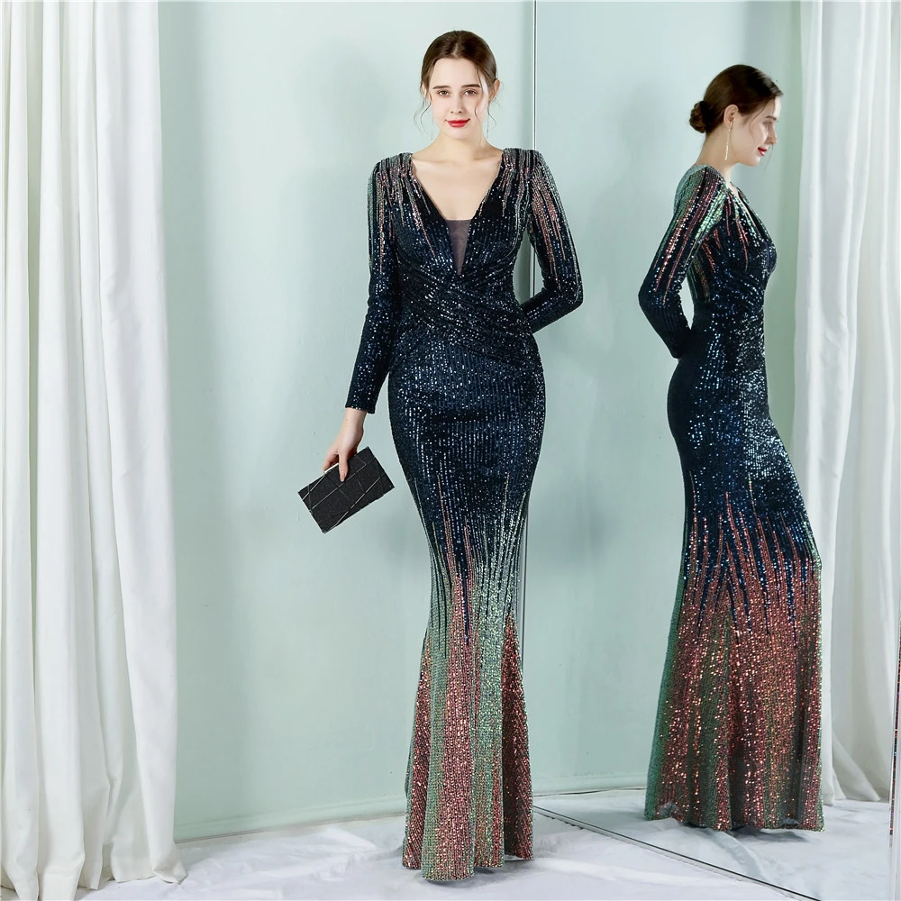 

Evening Dresses V-Neck Floor-Length Dresses Woman Party Night Mermaid Evening Gowns for Women