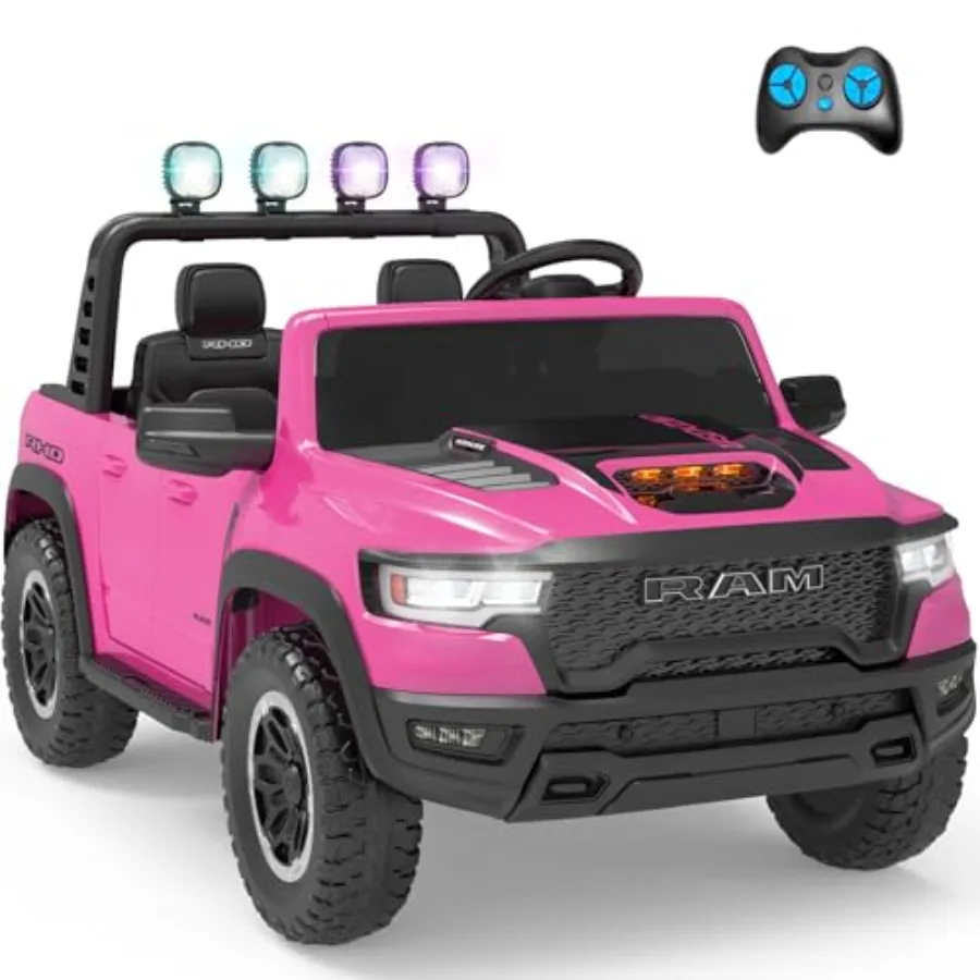 

Licensed RAM 1500 2-Seater Ride on Truck for outdoor play durable plastic body pink color 24V battery with all-terrain suspensi