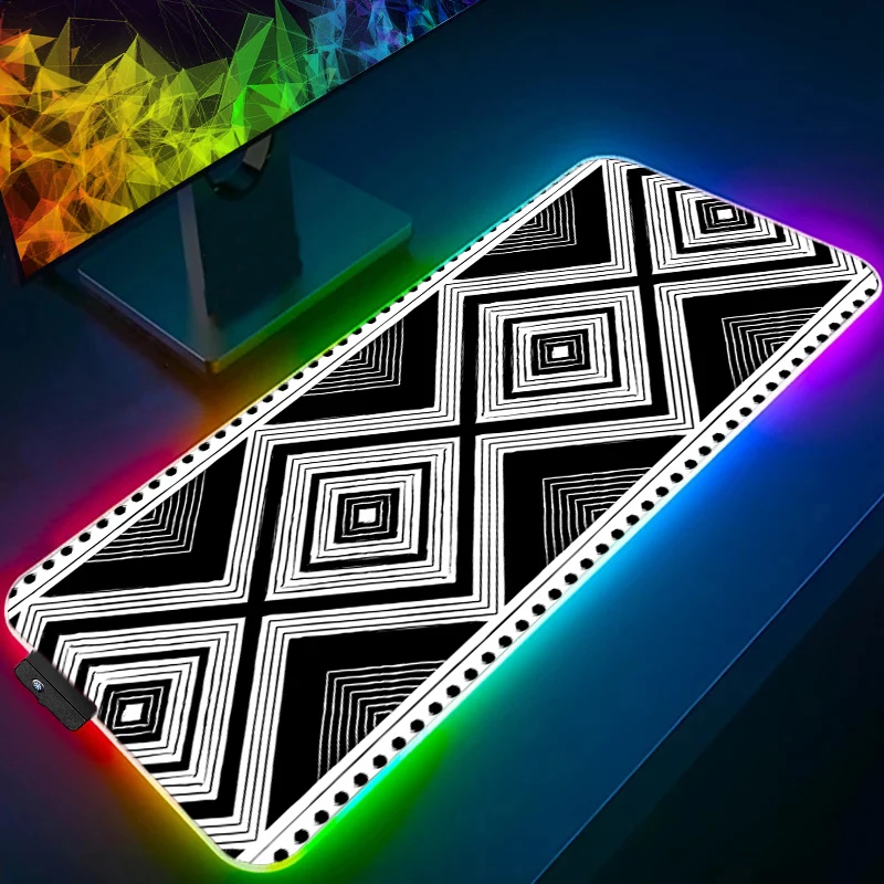 Muismat Gamer LED PC Computer Zachte Bureaumat Geometrie Patroon Toetsenbord Pad RGB Laptop Anime Gaming Accessoires Muismat Tapijt