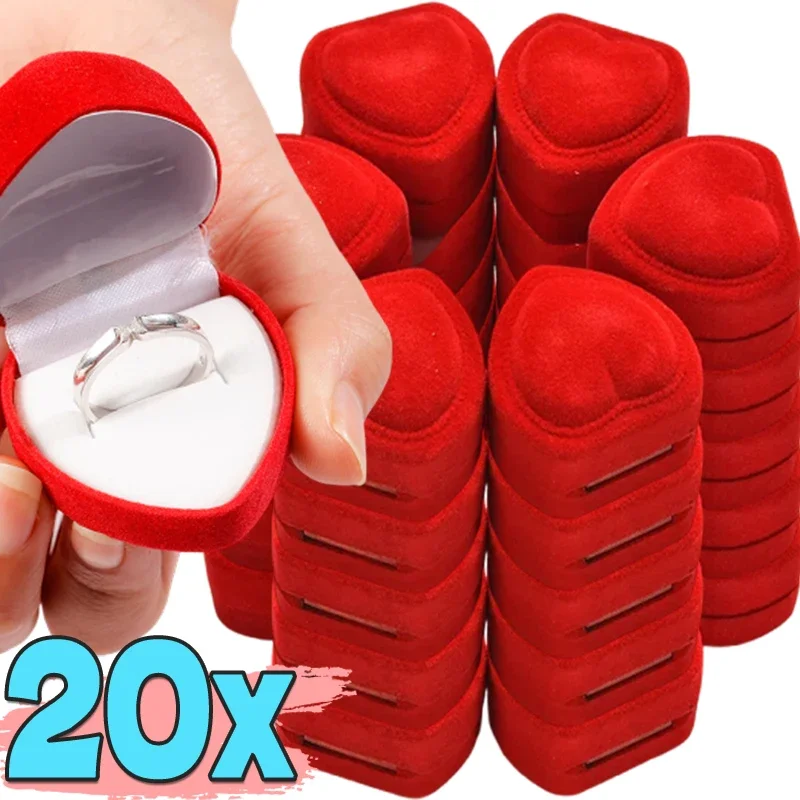 Flocking Red Heart Shape Ring Boxes for Wedding Rings Romantic Valentine Day Gift Charms Jewelry Display Storage Cases Wholesale