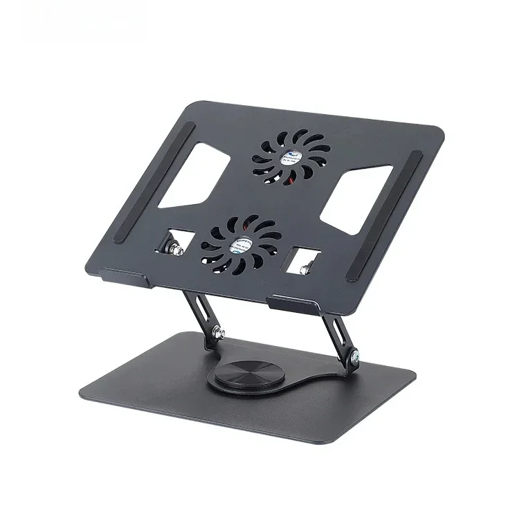 

metal adjustable laptop stand 360 degree rotating laptop cooling stand foldable laptop riser stand with double fans