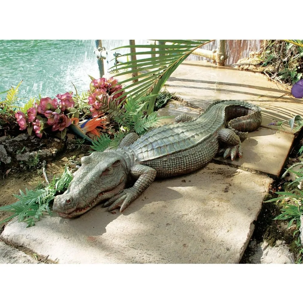 Outdoor Garden Statue,Swamp Beast Lawn Alligator Crocodile,37 Inches Long,Reptile Green Finish,Statues