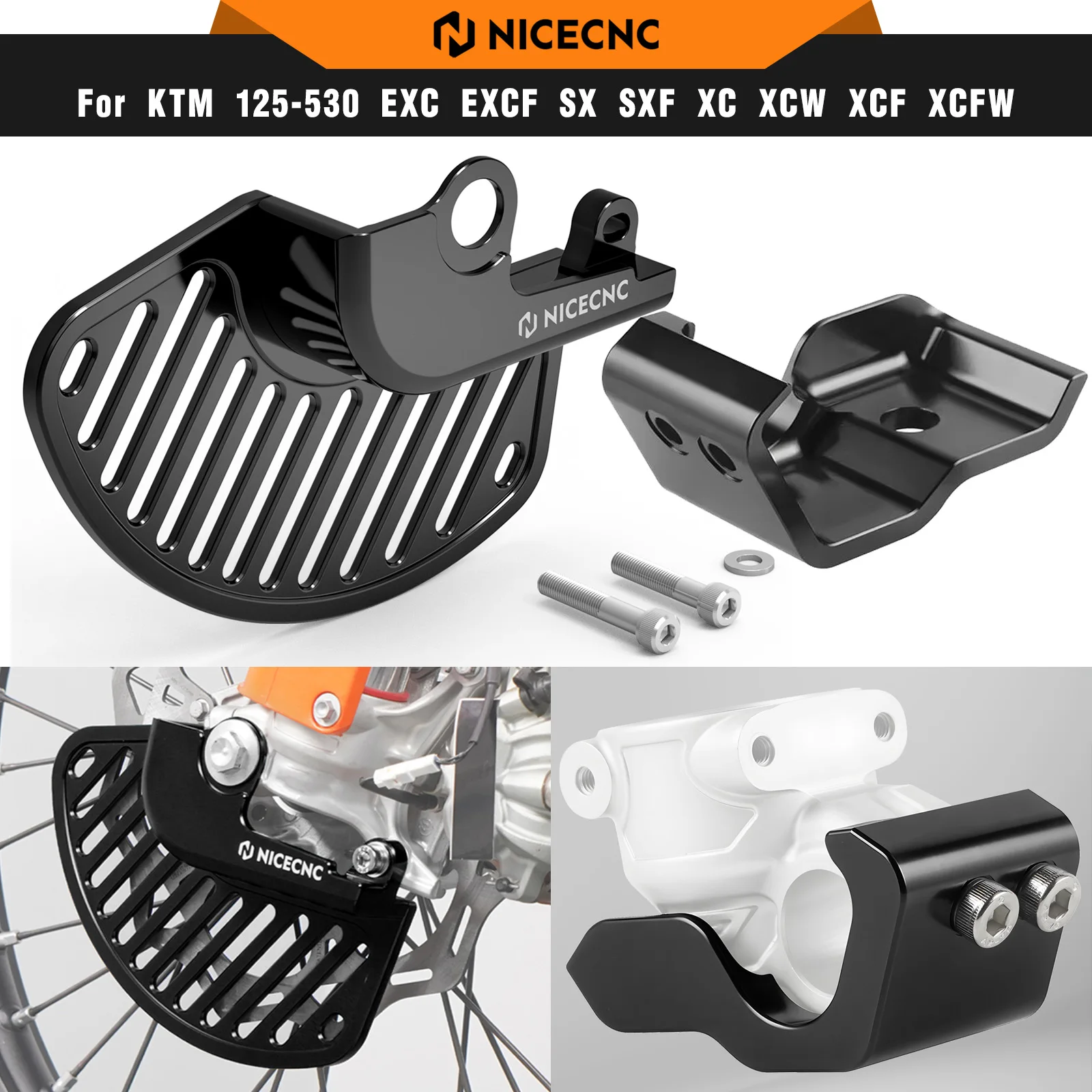 NICECNC For KTM EXC 300 TPi 2019-2023 Front Brake Disc Guard & Lower Fork Leg Guard For Husqvarna TE 300i TE 250i GasGas EC 300
