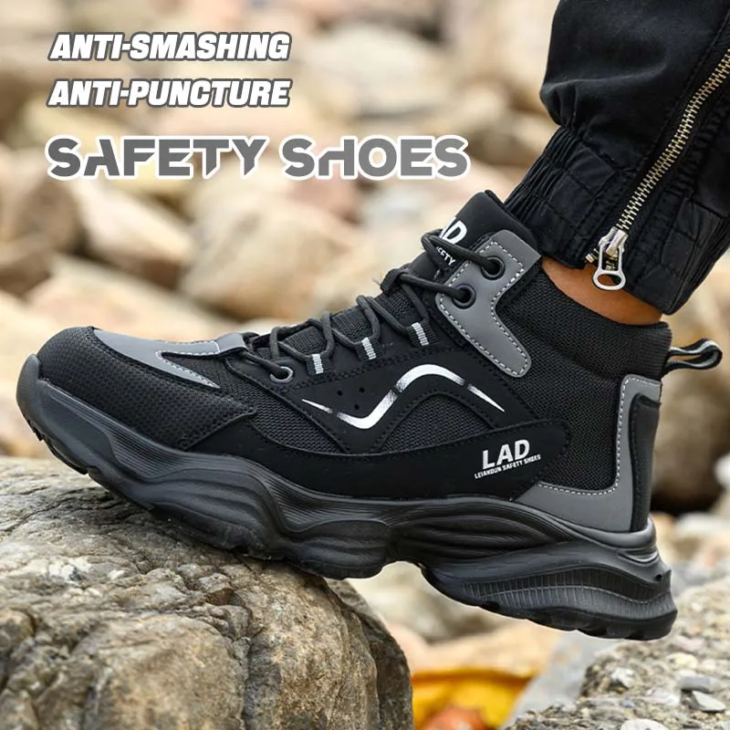 

Leiandun High-top Ultra-lightweight Soft Sole Anti-smash Anti-puncture Safety Shoes with Plastic Toe