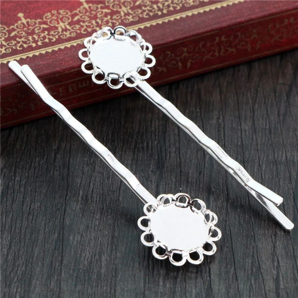 12mm 10pcs Bright Silver Plated Bronze Rose Gold Rhodium Copper Material Hairpin Hair Clips Hairpin Base Setting Cabochon Cameo