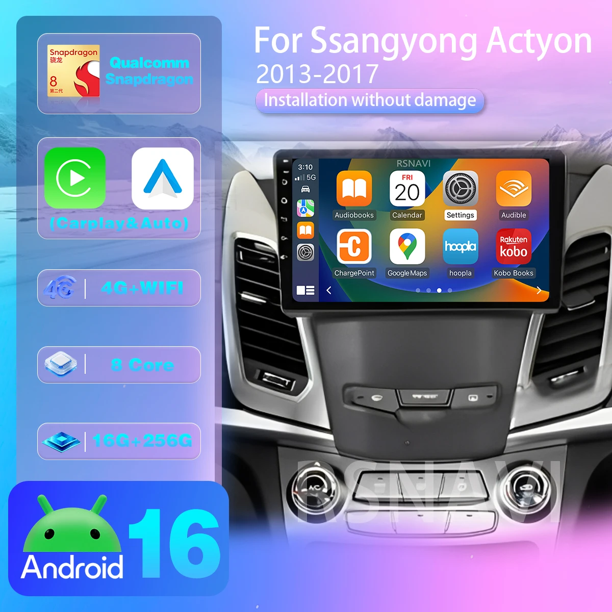 Android 16 für SsangYong Korando 3 Actyon 2 2013 - 2017 CarPlay Autoradio 2K QLED-Bildschirm Lenkrad-App-Steuerung Snapdragon
