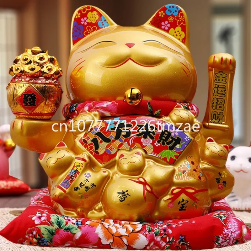 New Store Opening Decoration Gold Hand Lucky Cat Ceramic Decoration Automatic Waving