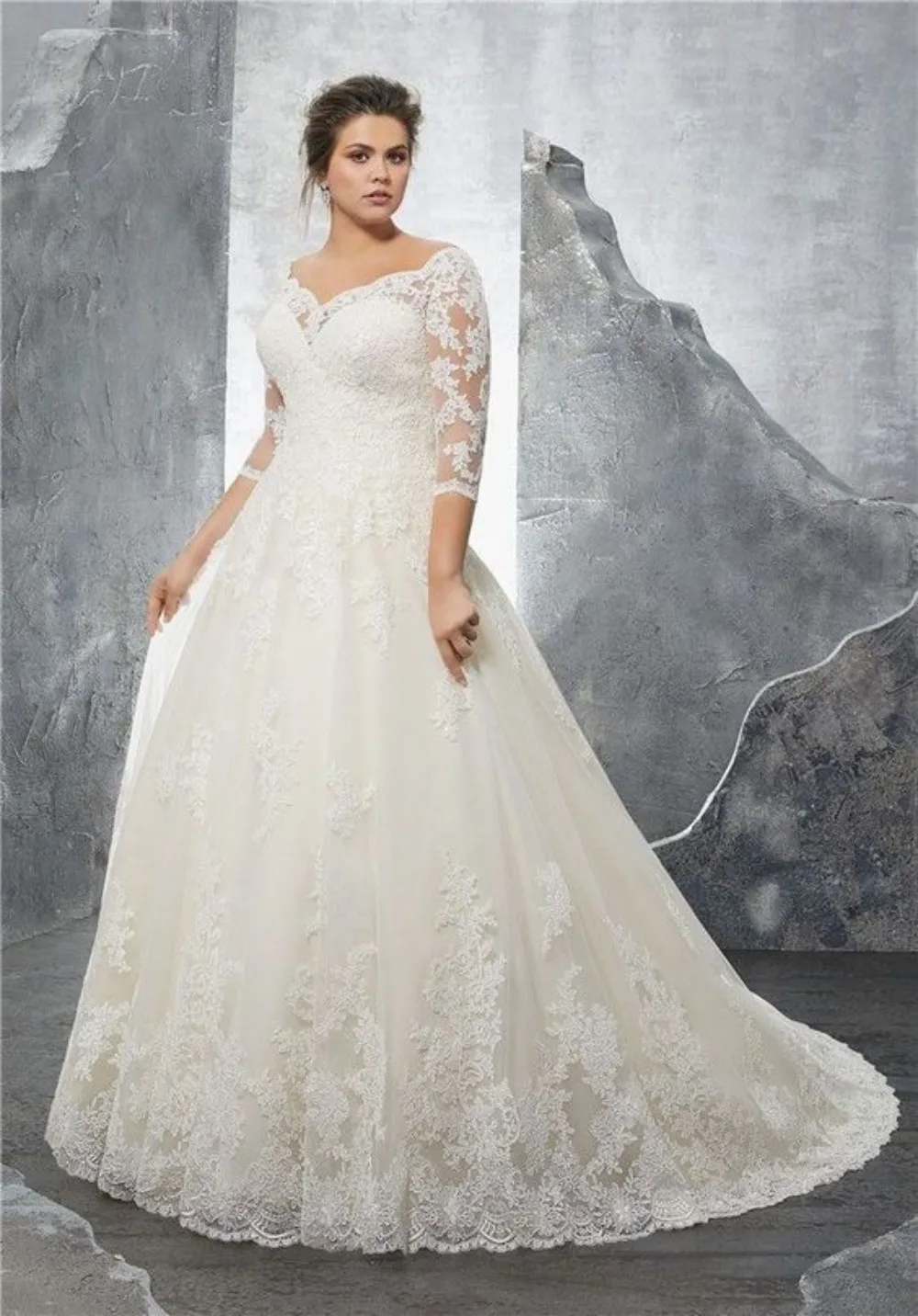 

Plus Size Wedding Dress For Women A Line Off Shoulder Half Sleeve Ivory Vestido De Novia Lace Applique Bridal Gowns 2023 Custom