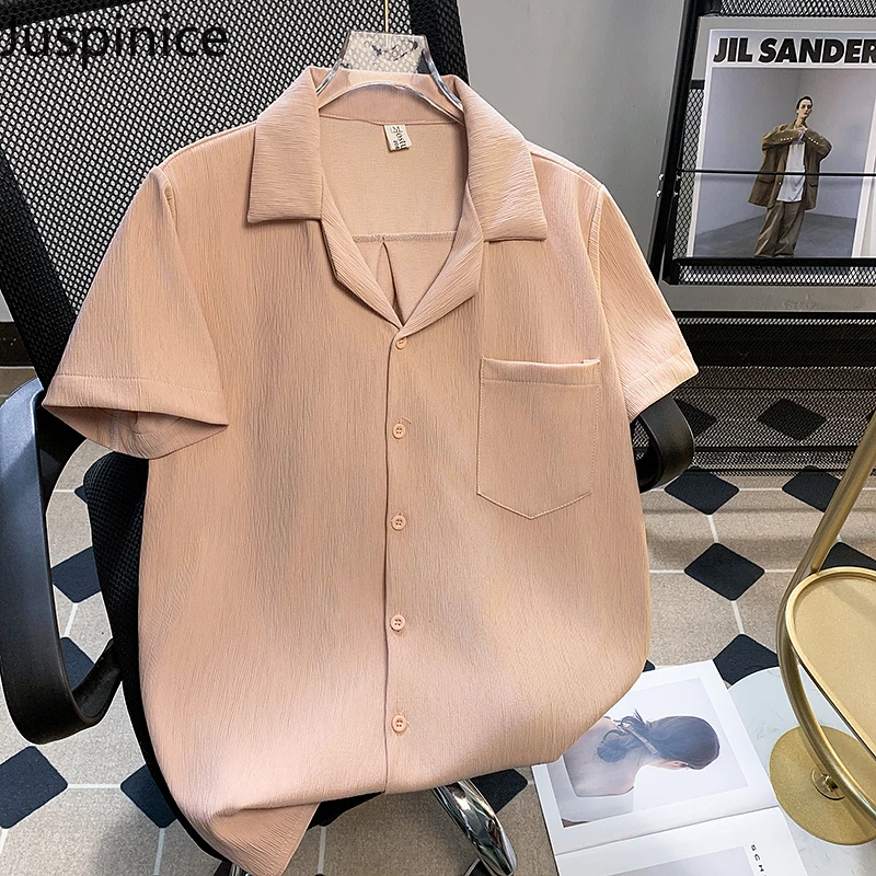 

American Style Ice Silk Short-sleeved Shirts Couples Loose Casual High Street Personalized Tops Men T-shirts Male Clothes