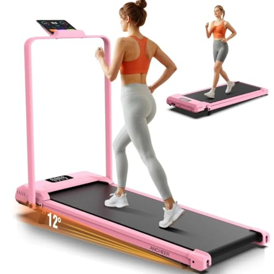 Portable folding treadmill for home, gym, or office with steel frame, black finish, 12 incline, 2s foldable design, LED screen,