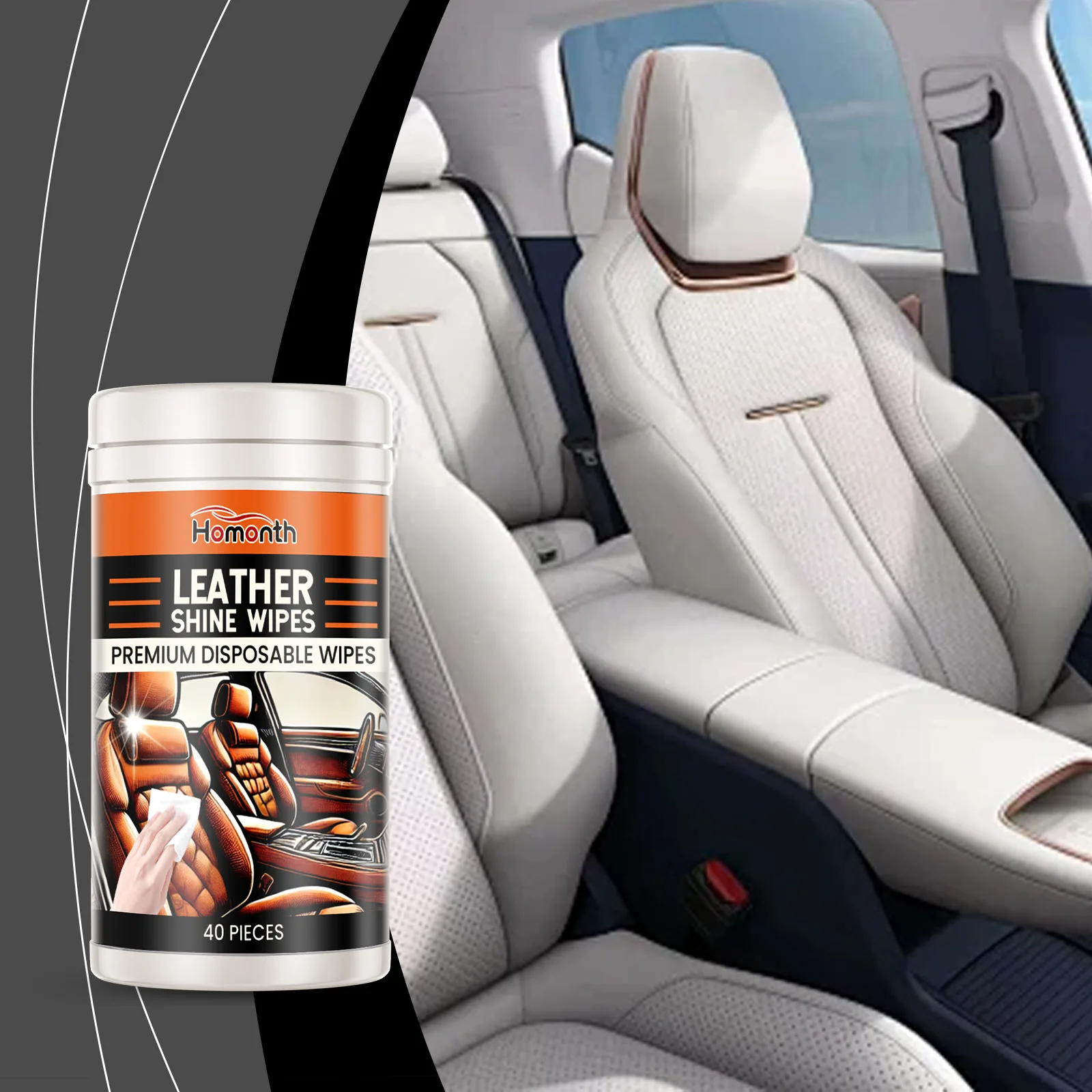 

Car Leather Cleaning Wipes - 40pcs Interior Cleaner for Seats & Dashboard, Removes Stains & Restores Shine, No Water Needed