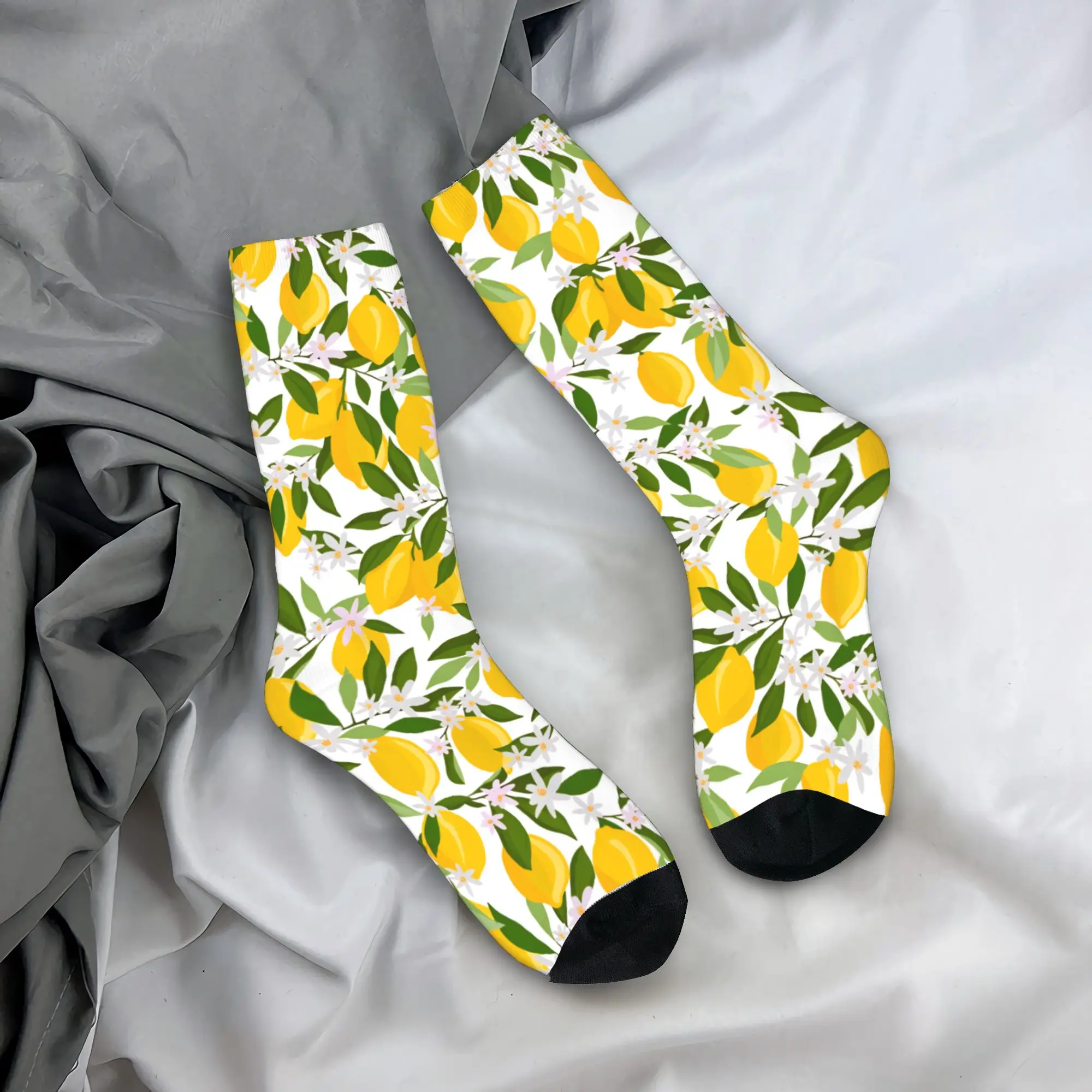 Yellow Lemon Pattern Socks  Modern Stockings Couple Soft Running Socks Winter Graphic Anti Bacterial Socks