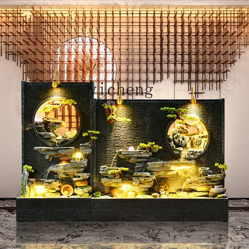 A31- landscape water curtain wall flowing water ornament atomized fish pond tea room display floor decoration