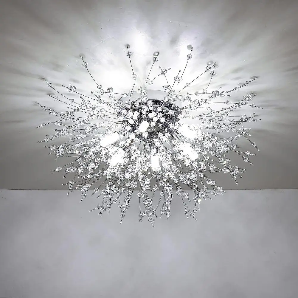 

Modern Sputnik Firework Crystal Flush Mount LED Ceiling Light for Bedroom Kitchen Entryway