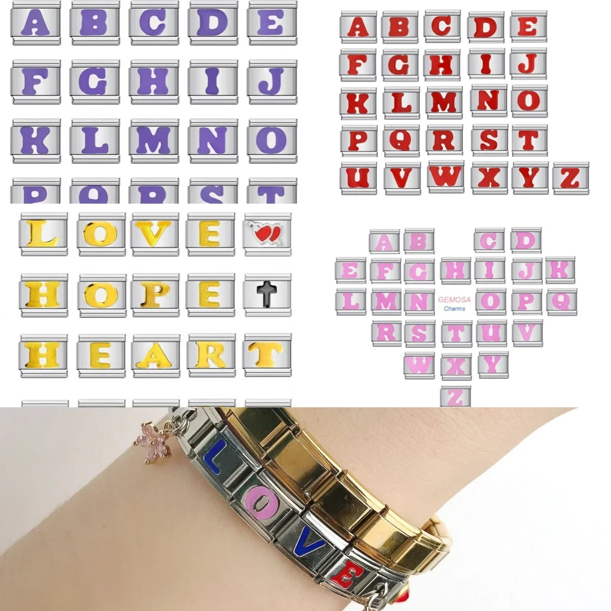 Pulsera de eslabones italianos de 9mm para hombre y mujer, brazalete con 26 letras en inglés, A-Z, decoraciones de mano de acero inoxidable, regalo artesanal