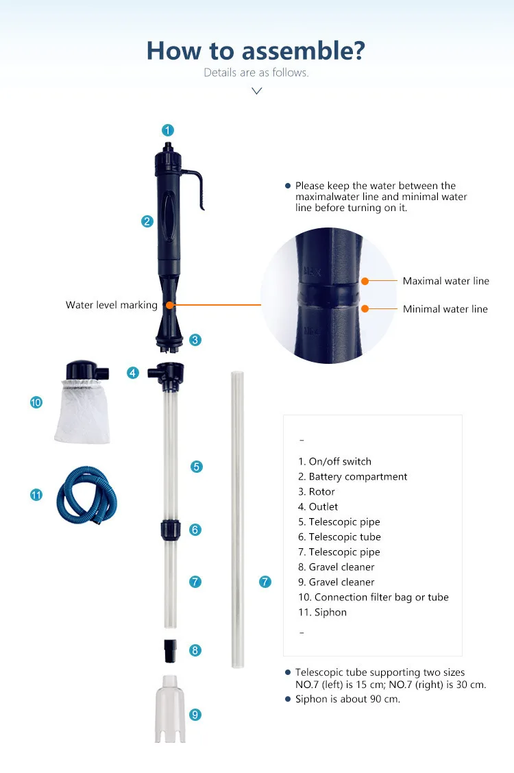 Elektrischer Aquarium-Wasserwechsler, Kiesreiniger, Siphonpumpe, Saug-Sandwaschgerät mit Luftdruckknopf, Reinigungswerkzeug für Fischbecken – Detail 3