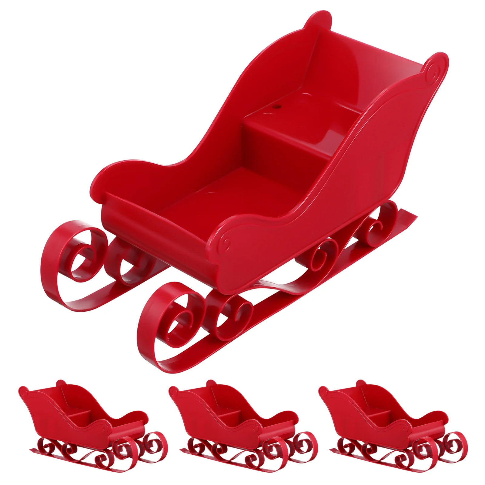 

4Pcs Christmas Sleigh Centerpiece Mini Decorative Sled Bright Long-Lasting Colors for Candy Storage Party Table Decoration