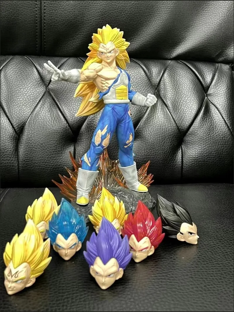 Dragon Ball 29cm Figures Ssj3 Vegeta Anime Figures Eight Head Replaceable Model Pvc Statue Collection Decoration Doll Toys Gift