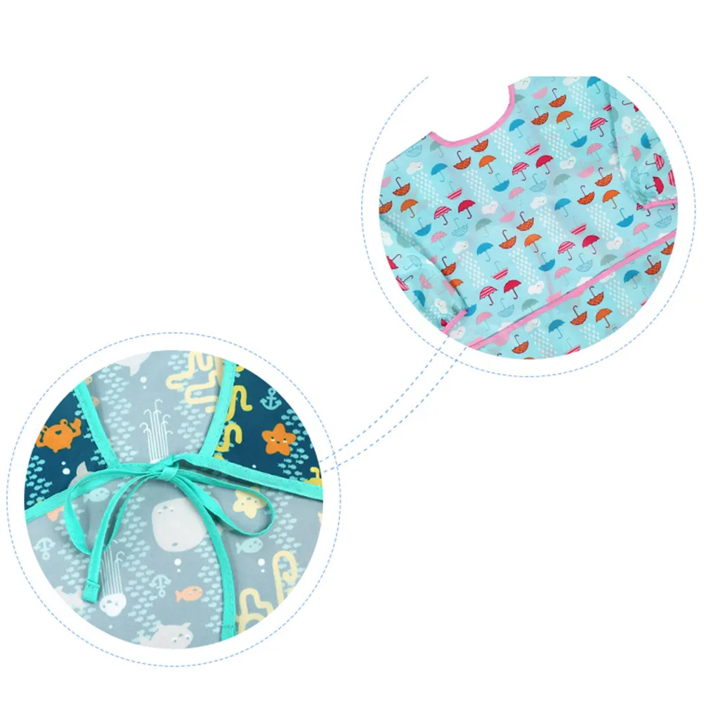 2Pcs Kids Waterproof Long Sleeve Aprons Baby Food Clothes Comfortable Breathable Baby Eating Aprons Random Color Random Pattern
