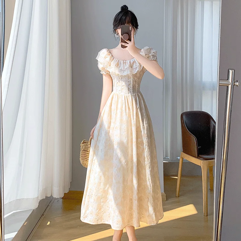na-kd fashion pink puff sleeve shirring mini dress Blue Hanbok Flower Dress - Korean Clothing main image 1