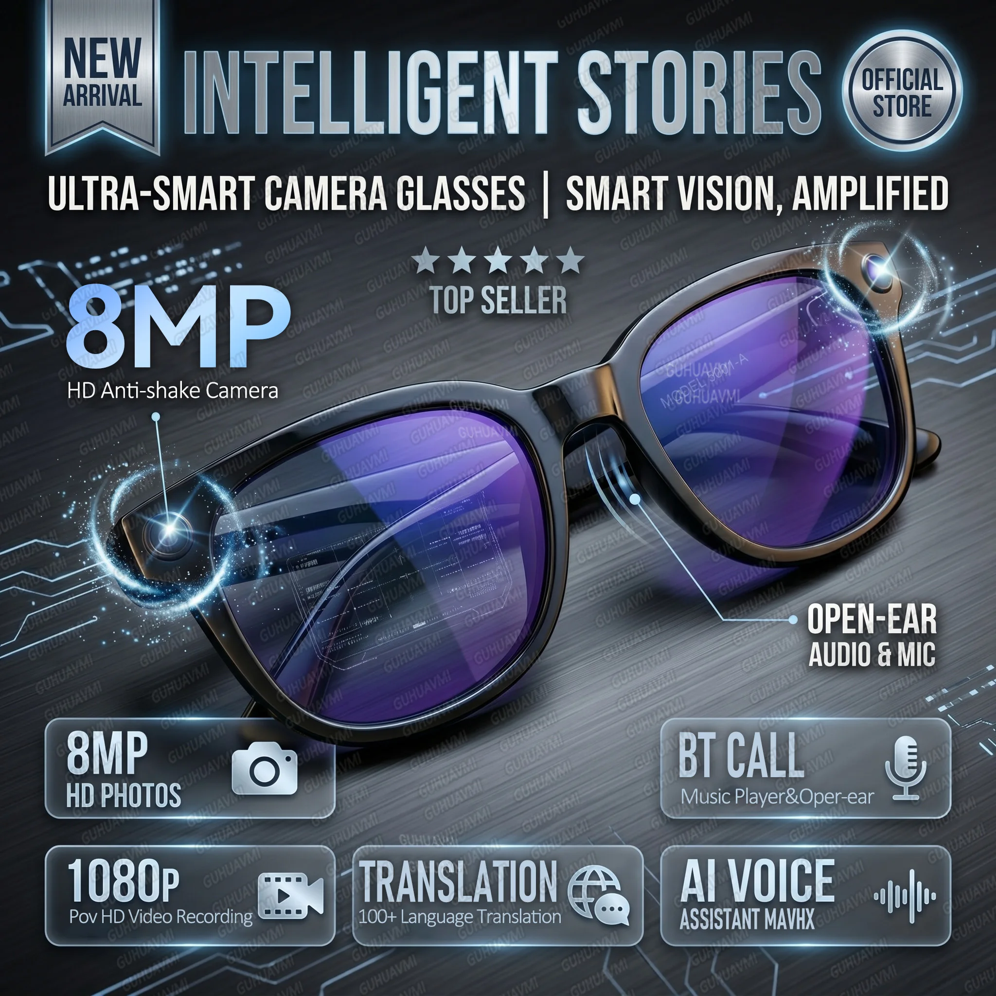 

2026 New VLOG Smart AI Glasses 1080P HD Video Record Camera ChatGPT Bluetooth Call 100+Translation Music Player Sunglasses Men