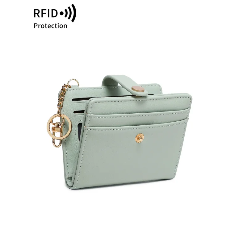 RFIDブロッキング機能付きレディースショートカードバッグ、超薄型ミニPUレザーゼロウォレット、レディースクレジットカードホルダーウォレット