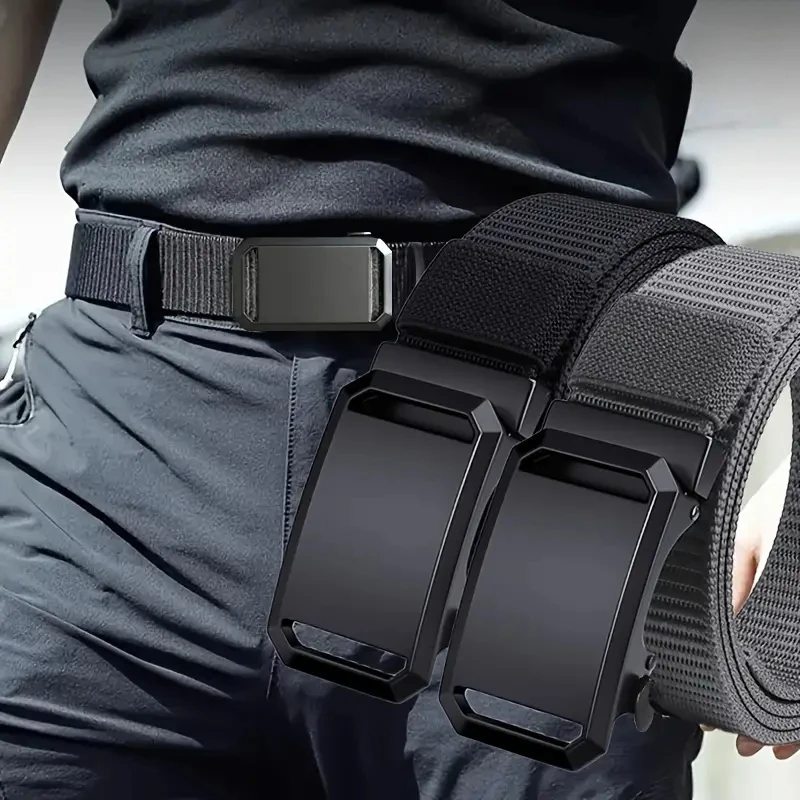 New Automatic Buckle Belt, Canvas Tactical Workwear Casual Outdoor Military Training Pants Belt For Men