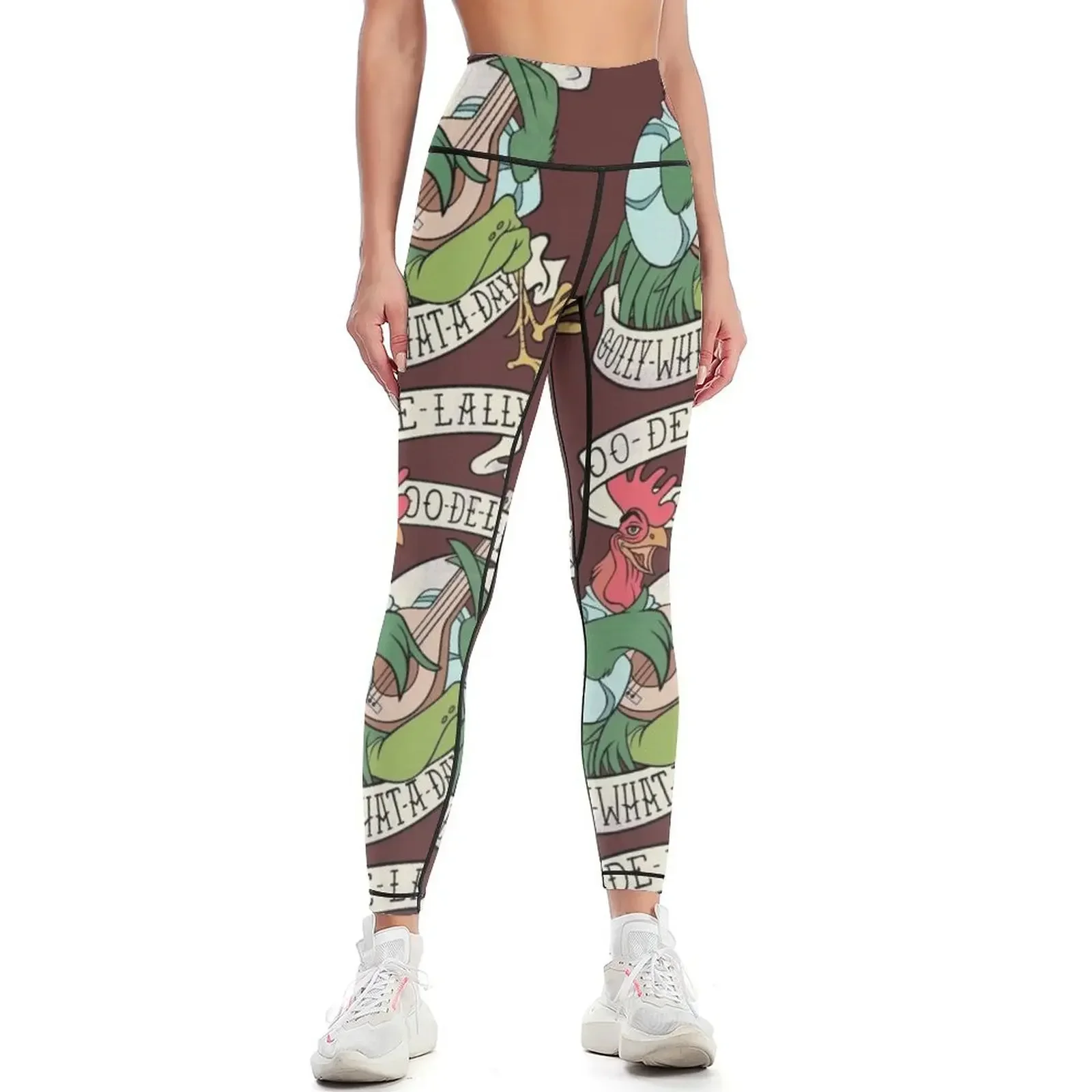 

Distressed Alan A Dale Rooster Bard - Golly What a Day Tattoo Banner Design Leggings sportswear gym Womens Leggings